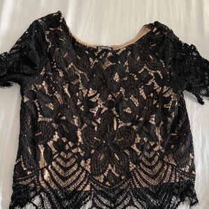 Express Black Lace Overlay Blouse